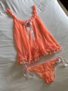 Victoria's Secret Orange Babydoll and Panty Set Y2K